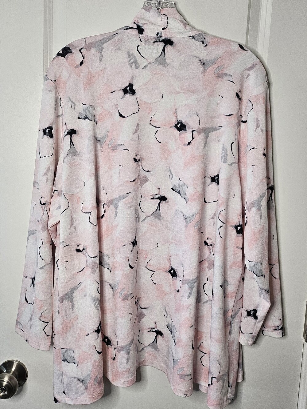 Kasper Floral Watercolor Open Front Cardigan Lightweight Blush Pink Plus Size 1X - Picture 4 of 11